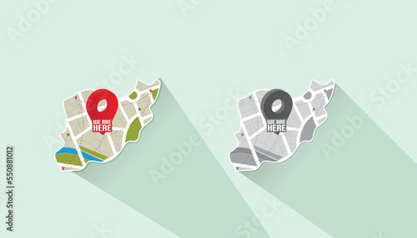 Fototapeta We are here Map pointers.Location pin set.GPS location symbol collection illustration with map