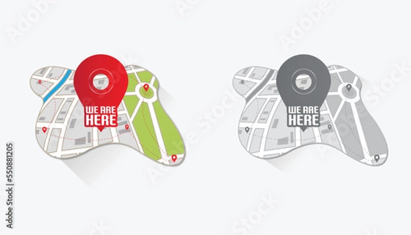 Fototapeta We are here Map pointers.Location pin set.GPS location symbol collection illustration with map