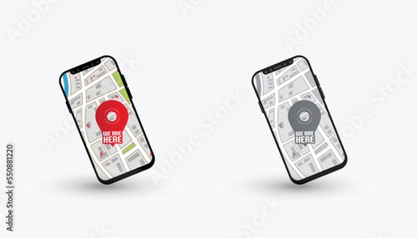 Obraz We are here Map pointers.Location pin set.GPS location symbol collection illustration with map