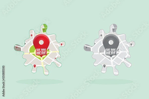 Obraz We are here Map pointers.Location pin set.GPS location symbol collection illustration with map