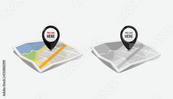 Obraz We are here Map pointers.Location pin set.GPS location symbol collection illustration with map