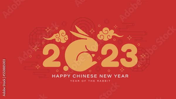 Fototapeta Happy Chinese New Year 2023 year of the rabbit with modern background design and zodiac symbol