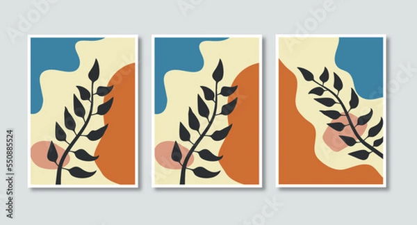 Obraz Boho aesthetic abstract wall art poster print. Plant poster art. Abstract modern art posters set. Minimalist hand painted. Vector stock