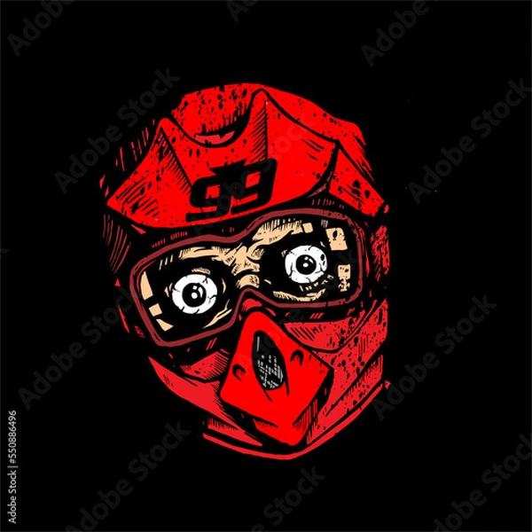 Obraz vector illustration of a head wearing a track or trail helmet with ornament