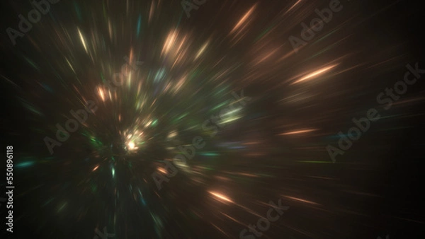 Fototapeta Abstract green and gold sparkles. Fantastic space background. Digital fractal art. 3d rendering.