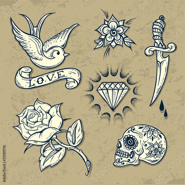 Obraz Set of Old School Tattoo Elements