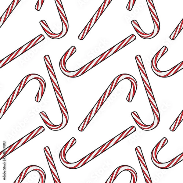 Fototapeta Seamless pattern Realistic Christmas candy isolated on white background. Vector illustration. Top view icon. Template for a greeting card for Christmas and New Year.