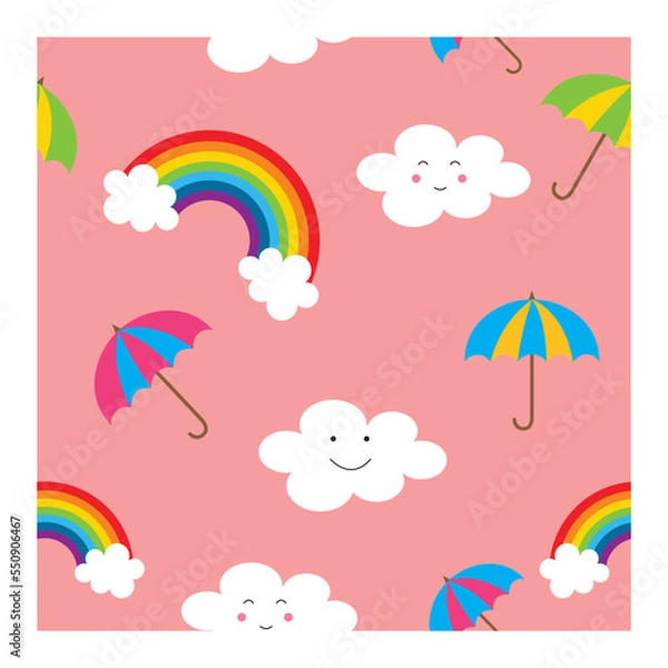 Obraz Seamless pattern in vector. Rainbows and clouds cute seamless pattern.