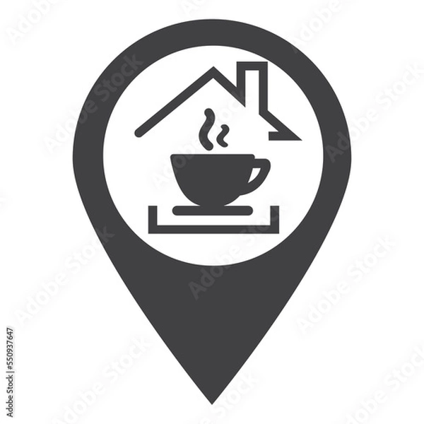 Fototapeta Nearby Cafe location icon. Drop shadow map pointer silhouette symbol. Coffee shop pinpoint. Vector isolated illustration