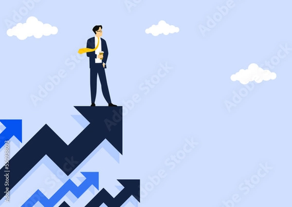 Fototapeta Business mentor helps to improve career, help and self development strategy flat style design business concept. vector illustration.