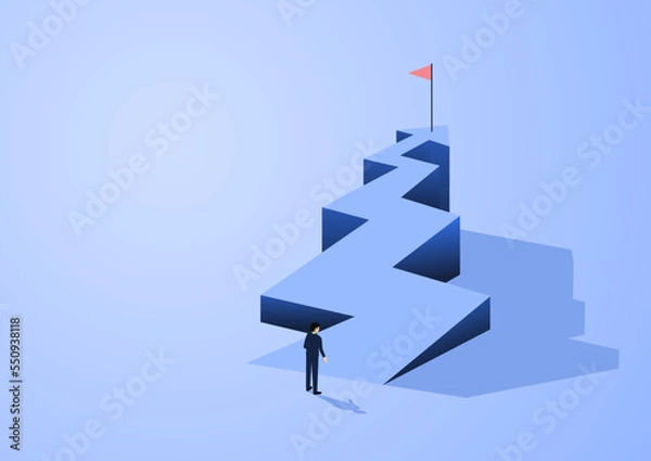 Fototapeta Business mentor helps to improve career, help and self development strategy flat style design business concept. vector illustration.