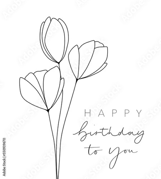 Fototapeta happy birthday to you handlettering	with flower bouquet