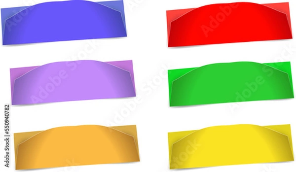 Fototapeta Set of colorful realistic bent papers with shadow on white background - Vector illustration