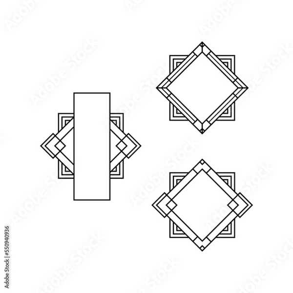 Fototapeta Art deco gold frames set collection decorations, Golden art deco ornaments, retro geometric ornamental frame - classic luxurious gold frames, wedding invitation, celebration event bundle