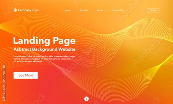 Obraz Landing Page. Abstract wave background website. Template for websites, or apps. Modern orange design. Abstract vector style