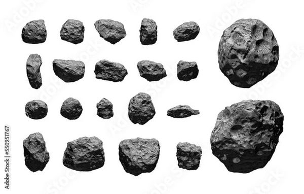Fototapeta Set of asteroids isolated on white background.