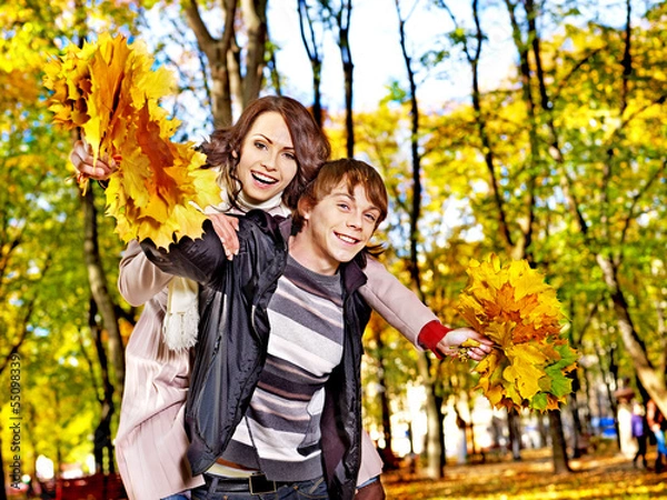 Obraz Couple on date autumn outdoor.