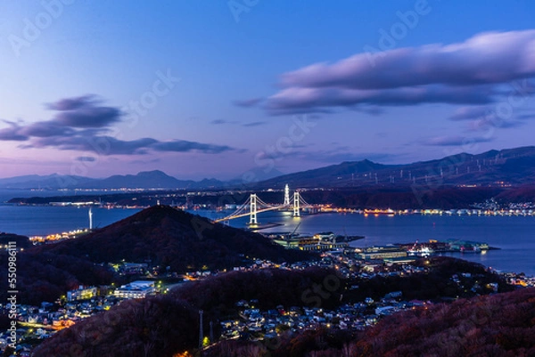 Obraz 北海道、測量山展望台から見た室蘭の夜景