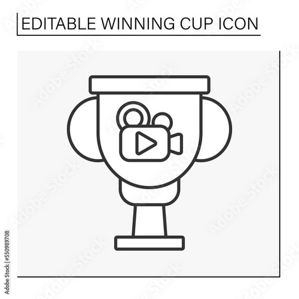 Fototapeta  Award line icon. Golden prize for best movie. Cinematography trophy. Speed championship. Winning cup concept. Isolated vector illustration. Editable stroke