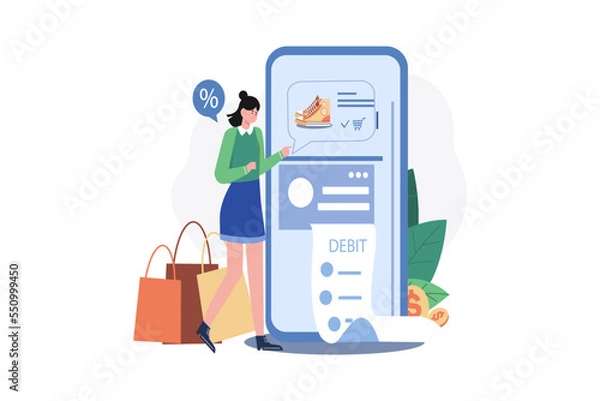 Obraz Woman paying online through debit card