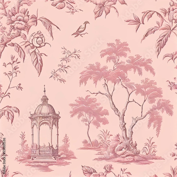 Fototapeta Pink toile fabric pattern