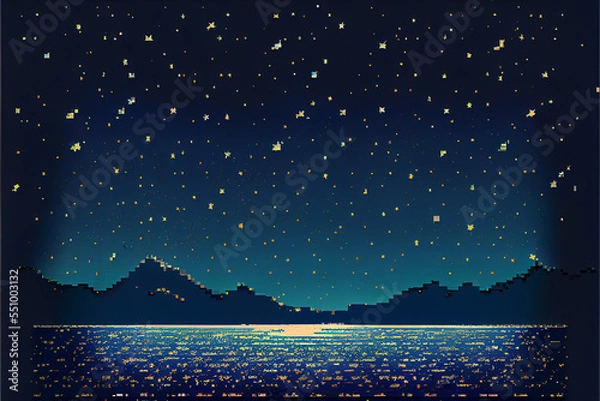 Fototapeta 8 bit pixel art of the sea and stars