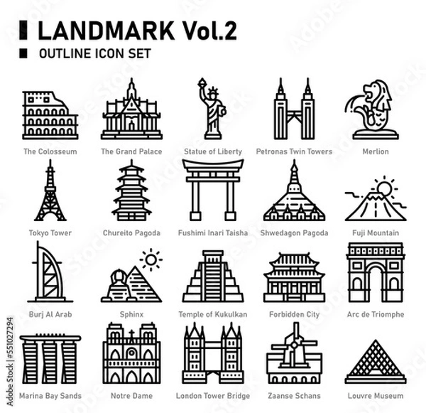 Obraz Landmark icon. outline icon set.