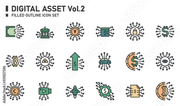 Fototapeta Digital asset filled outline icon set.