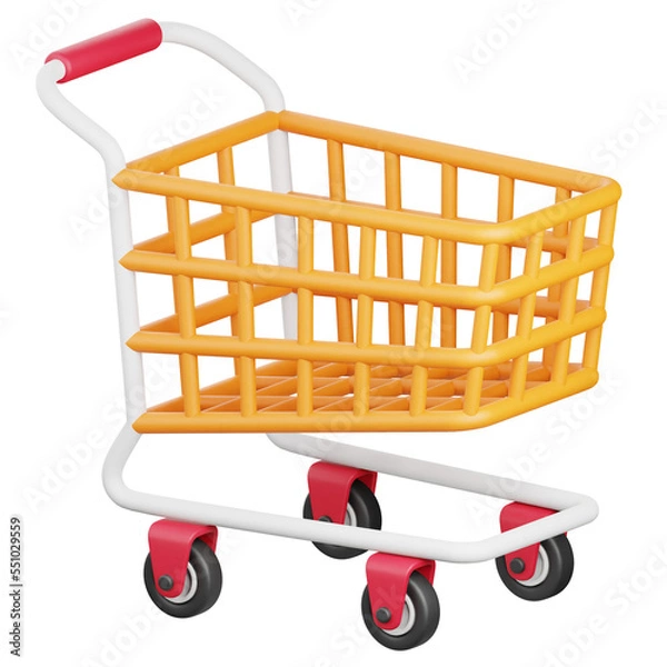 Fototapeta 3D Render Shopping Cart Icon, illustration isolated on white background, suitable for website, mobile app, print, presentation, infographic, and other projects.