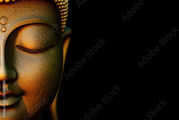 Obraz Rock buddha statue on black background, carved buddha portrait