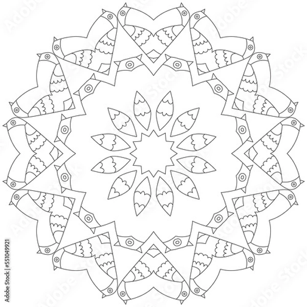 Obraz Easy mandala, coloring pattern for meditation on white background.
