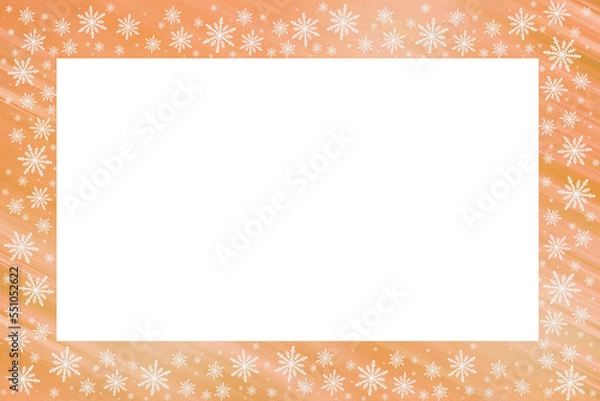 Fototapeta Orange beige golden bright gradient background with diagonal stripes, white snowflakes around. Christmas, New Year card with copy space.