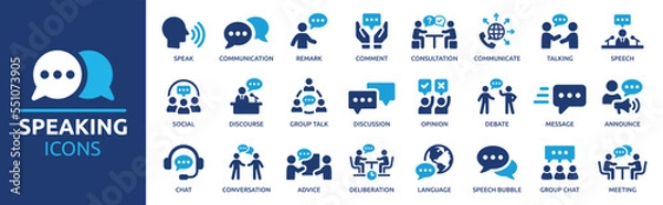 Obraz Speaking icon set. Communication icons collection. Containing discussion, speech bubble, talking, consultation and conversation icon vector illustration.