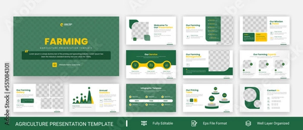 Fototapeta Agriculture business powerpoint presentation slide template design