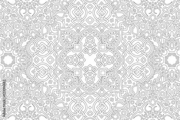 Fototapeta Art for coloring book with black fantasy pattern