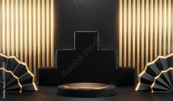 Obraz 3D rendering of blank product background for cream cosmetics Modern black podium background