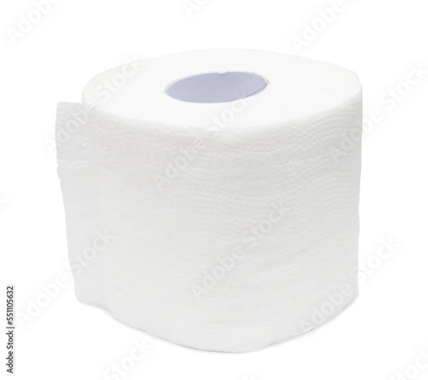 Obraz Close up photo of single roll of white tissue paper or napkin prepared for use in toilet or restroom isolated on white background with clipping path in png file format