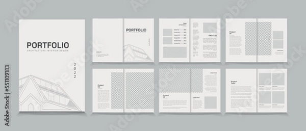 Obraz Architecture and interior portfolio layout design, a4 standard size print ready brochure template. 
Architecture portfolio design, a4 size brochure design for interior.


