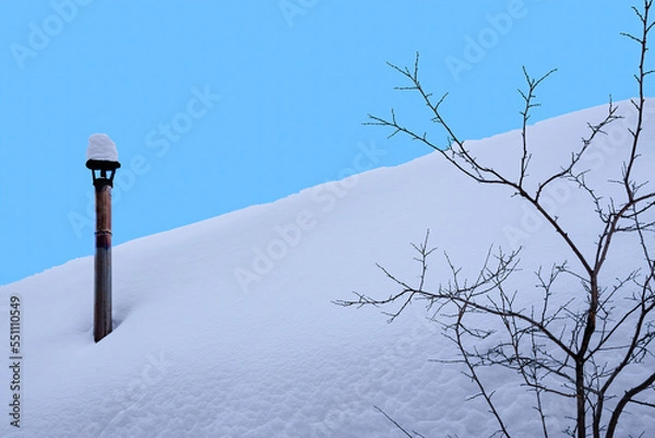 Fototapeta Winter landscape with a snowy roof.