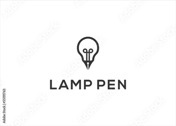 Fototapeta Pen And lamp Bulb logo design vector