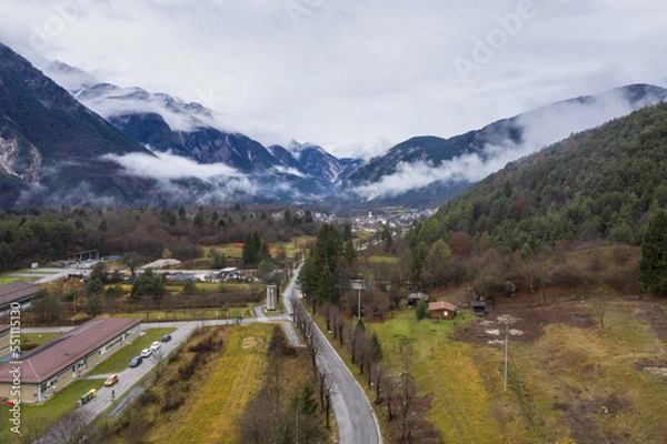 Fototapeta Panorama Val di Resia seen from the drone