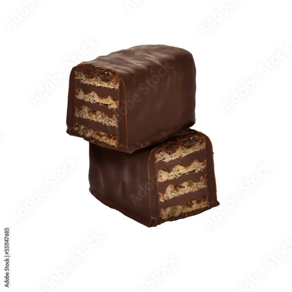 Obraz Falling waffle chocolate bars isolated on transparent background