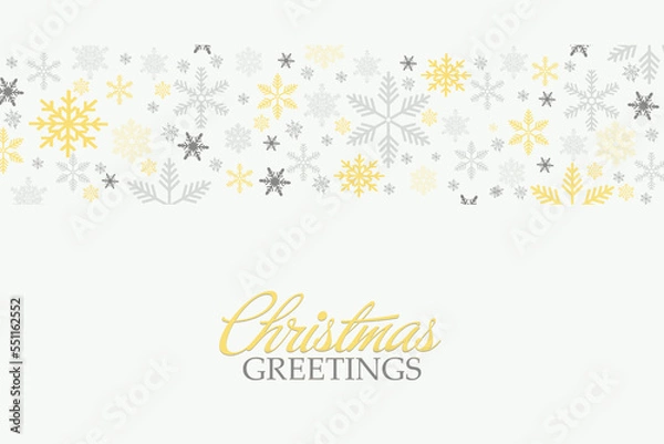 Fototapeta It's holiday time! Illustration. Gray and yellow snowflakes on a white background with a holiday card.
