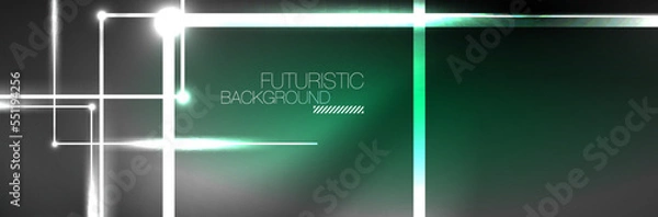 Fototapeta Shiny neon lights, dark abstract background with blurred magic neon light curved lines