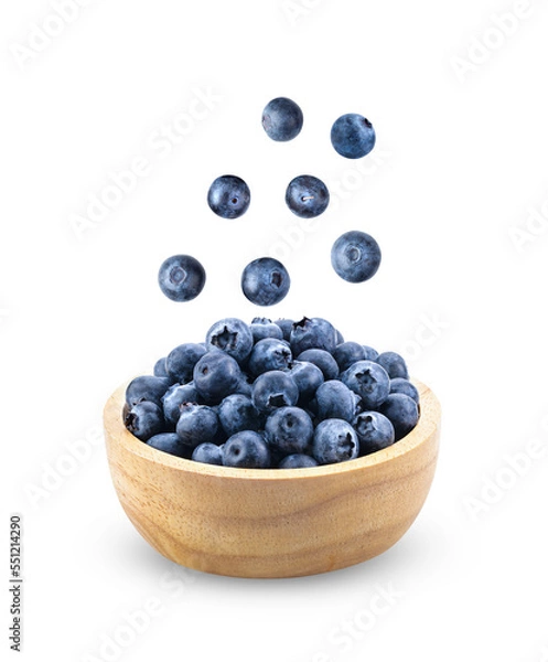 Fototapeta Blueberries in wood bowl  isolated on transparent png
