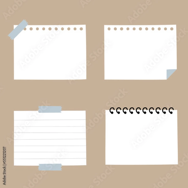 Fototapeta set of blank paper sticky note pad, post it with scottape, speech bubble balloon think, speak, talk, template, flat design, vector, illustration text box banner frame