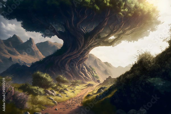 Fototapeta A majestic tree set against a stunning of vibrant foliage.
