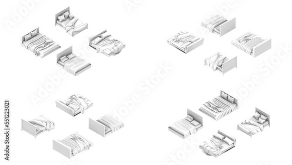 Fototapeta 3D High Poly Bed - SET1 Monochromatic - Isometric Views