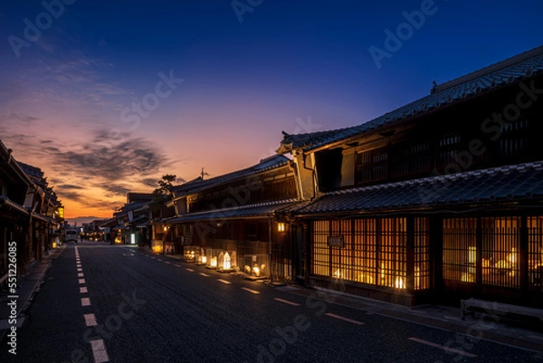 Fototapeta 夕焼けの「うだつの上がる町並み」（岐阜県 美濃市）