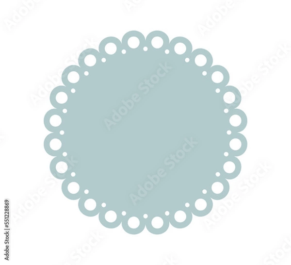 Fototapeta Circle scalloped frame. Scalloped edge round shape. Simple label and sticker form. Flower silhouette lace frame. Repeat cute vintage frill ornament. Vector illustration isolated on white background.